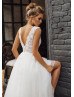 Beaded Ivory Lace Tulle V Back Wedding Dress